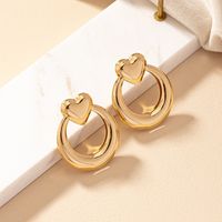 1 Pair Retro Commute Korean Style Heart Shape Solid Color Plating Hollow Out Alloy Gold Plated Ear Studs main image 6