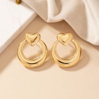 1 Pair Retro Commute Korean Style Heart Shape Solid Color Plating Hollow Out Alloy Gold Plated Ear Studs main image 5