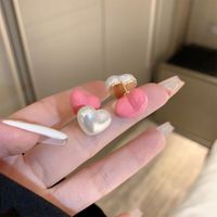1 Pair Cute Simple Style Heart Shape Inlay Arylic Alloy Acrylic Ear Studs main image 5