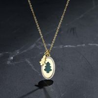 Ig Style Simple Style Christmas Tree Oval Alloy Copper Plating Inlay Turquoise Rhinestones Gold Plated Women's Pendant Necklace main image 1