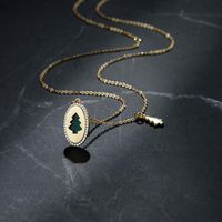 Ig Style Simple Style Christmas Tree Oval Alloy Copper Plating Inlay Turquoise Rhinestones Gold Plated Women's Pendant Necklace main image 4