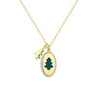 Style Ig Style Simple Sapin De Noël Ovale Alliage Le Cuivre Placage Incruster Turquoise Strass Plaqué Or Femmes Pendentif main image 5
