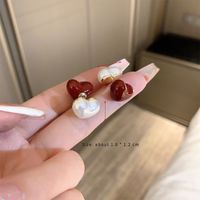 1 Pair Cute Simple Style Heart Shape Inlay Arylic Alloy Acrylic Ear Studs sku image 2
