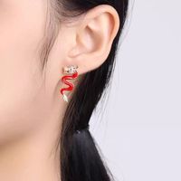 1 Pair Ig Style Simple Style Dragon Plating Inlay Alloy Rhinestones Gold Plated Ear Studs main image 5