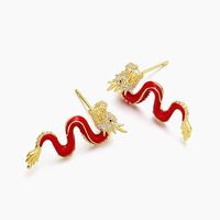 1 Pair Ig Style Simple Style Dragon Plating Inlay Alloy Rhinestones Gold Plated Ear Studs main image 4