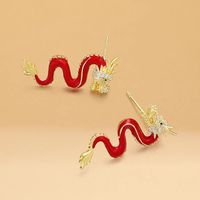 1 Pair Ig Style Simple Style Dragon Plating Inlay Alloy Rhinestones Gold Plated Ear Studs main image 1