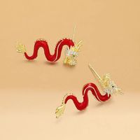 1 Pair Ig Style Simple Style Dragon Plating Inlay Alloy Rhinestones Gold Plated Ear Studs sku image 1