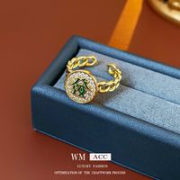 Vintage Style Oval Flower Copper Enamel Inlay Zircon Rings sku image 24