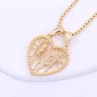 Ig Style Streetwear Cross Virgin Mary Heart Shape Copper Indentation Polishing Plating 18k Gold Plated Pendant Necklace main image 5