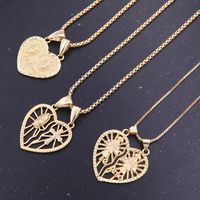 Ig Style Streetwear Cross Virgin Mary Heart Shape Copper Indentation Polishing Plating 18k Gold Plated Pendant Necklace main image 1
