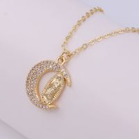 Ig Style Shiny Virgin Mary Moon Copper Plating Inlay Zircon 18k Gold Plated Pendant Necklace main image 6
