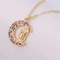 Ig Style Shiny Virgin Mary Moon Copper Plating Inlay Zircon 18k Gold Plated Pendant Necklace main image 5