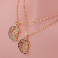 Ig Style Shiny Virgin Mary Moon Copper Plating Inlay Zircon 18k Gold Plated Pendant Necklace main image 4