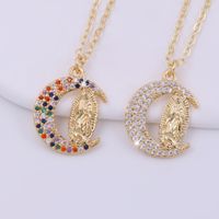 Ig Style Shiny Virgin Mary Moon Copper Plating Inlay Zircon 18k Gold Plated Pendant Necklace main image 3