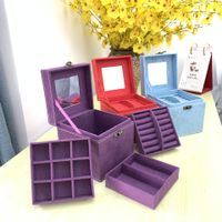 Classic Style Solid Color Flannel Rivet Jewelry Boxes main image 3