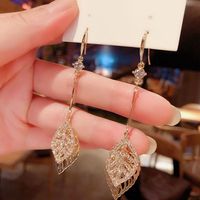 1 Pair Elegant Shiny Leaf Plating Inlay Alloy Copper Rhinestones Opal Gold Plated Drop Earrings main image 3