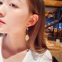 1 Pair Elegant Shiny Leaf Plating Inlay Alloy Copper Rhinestones Opal Gold Plated Drop Earrings main image 4