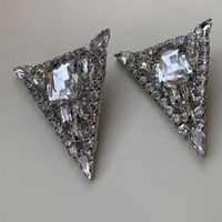 1 Par Retro Exagerado Triángulo Enchapado Embutido Aleación Diamantes De Imitación Plateado Pendientes main image 10