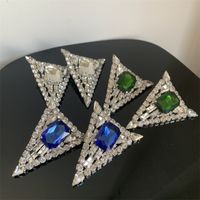1 Pair Retro Exaggerated Triangle Plating Inlay Alloy Rhinestones Silver Plated Ear Studs main image 5