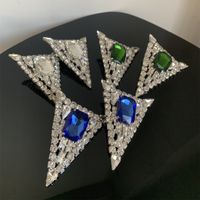 1 Pair Retro Exaggerated Triangle Plating Inlay Alloy Rhinestones Silver Plated Ear Studs main image 4