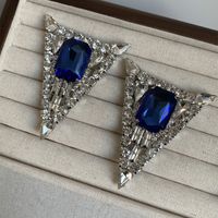 1 Pair Retro Exaggerated Triangle Plating Inlay Alloy Rhinestones Silver Plated Ear Studs main image 9