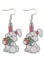 1 Pair Cute Rabbit Printing Wood Drop Earrings main image 5