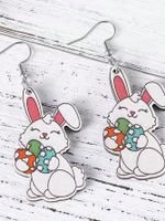 1 Pair Cute Rabbit Printing Wood Drop Earrings main image 4