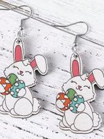 1 Pair Cute Rabbit Printing Wood Drop Earrings main image 3