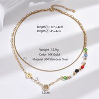 304 Stainless Steel Synthetic Resin Glass 14K Gold Plated Elegant Vintage Style Beaded Plating Inlay Round Life Tree Zircon Double Layer Necklaces Necklace sku image 2