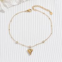 Stainless Steel 14K Gold Plated Simple Style Classic Style Beaded Plating Inlay Round Heart Shape Zircon Bracelets Anklet main image 6