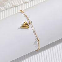 Stainless Steel 14K Gold Plated Simple Style Classic Style Beaded Plating Inlay Round Heart Shape Zircon Bracelets Anklet main image 5