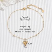 Stainless Steel 14K Gold Plated Simple Style Classic Style Beaded Plating Inlay Round Heart Shape Zircon Bracelets Anklet sku image 2