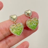 1 Pair Sweet Heart Shape Inlay Alloy Artificial Crystal Rhinestones Drop Earrings main image 1