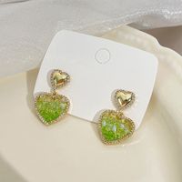 1 Pair Sweet Heart Shape Inlay Alloy Artificial Crystal Rhinestones Drop Earrings main image 3