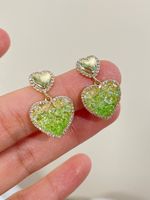 1 Pair Sweet Heart Shape Inlay Alloy Artificial Crystal Rhinestones Drop Earrings main image 6
