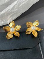 1 Pair Retro Flower Inlay Alloy Pearl Ear Studs main image 3