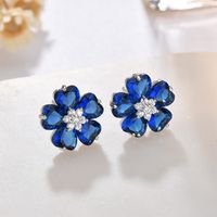 1 Pair Sweet Shiny Flower Plating Inlay Copper Alloy Crystal Zircon White Gold Plated Ear Studs main image 4