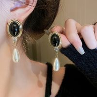 1 Pair Retro Simple Style Oval Inlay Arylic Artificial Gemstones Rhinestones Drop Earrings main image 5