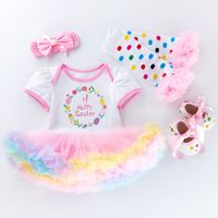 Easter Fashion Round Dots Letter Cotton Girls Clothing Sets sku image 6