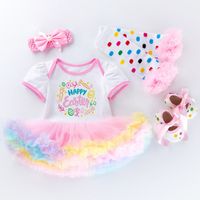 Easter Fashion Round Dots Letter Cotton Girls Clothing Sets sku image 1