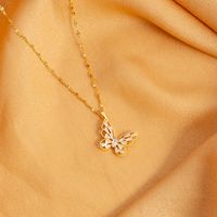 Stainless Steel 18K Gold Plated Streetwear Shiny Plating Hollow Out Inlay Butterfly Rhinestones Zircon Pendant Necklace main image 3