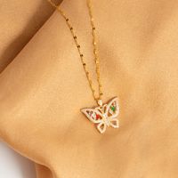 Stainless Steel 18K Gold Plated Streetwear Shiny Plating Hollow Out Inlay Butterfly Rhinestones Zircon Pendant Necklace main image 5