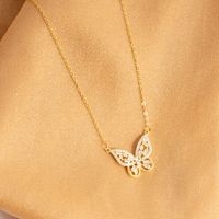 Stainless Steel 18K Gold Plated Streetwear Shiny Plating Hollow Out Inlay Butterfly Rhinestones Zircon Pendant Necklace main image 6