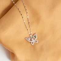 Stainless Steel 18K Gold Plated Streetwear Shiny Plating Hollow Out Inlay Butterfly Rhinestones Zircon Pendant Necklace main image 4