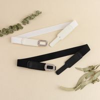 Elegant Simple Style Solid Color Pu Leather Alloy Inlay Glass Stone Women's Leather Belts main image 8