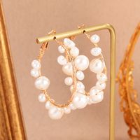 1 Paire Glamour Luxueux Rond Placage Tresser Perle D'eau Douce Le Cuivre Plaqué Or 18k Des Boucles D'oreilles main image 6