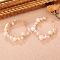 1 Pair Glam Luxurious Round Plating Braid Freshwater Pearl Copper 18k Gold Plated Earrings main image 4