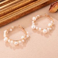 1 Pair Glam Luxurious Round Plating Braid Freshwater Pearl Copper 18k Gold Plated Earrings main image 5