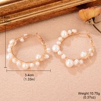 1 Pair Glam Luxurious Round Plating Braid Freshwater Pearl Copper 18k Gold Plated Earrings sku image 1
