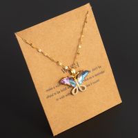 Stainless Steel 18K Gold Plated Streetwear Shiny Plating Hollow Out Inlay Butterfly Rhinestones Zircon Pendant Necklace sku image 4